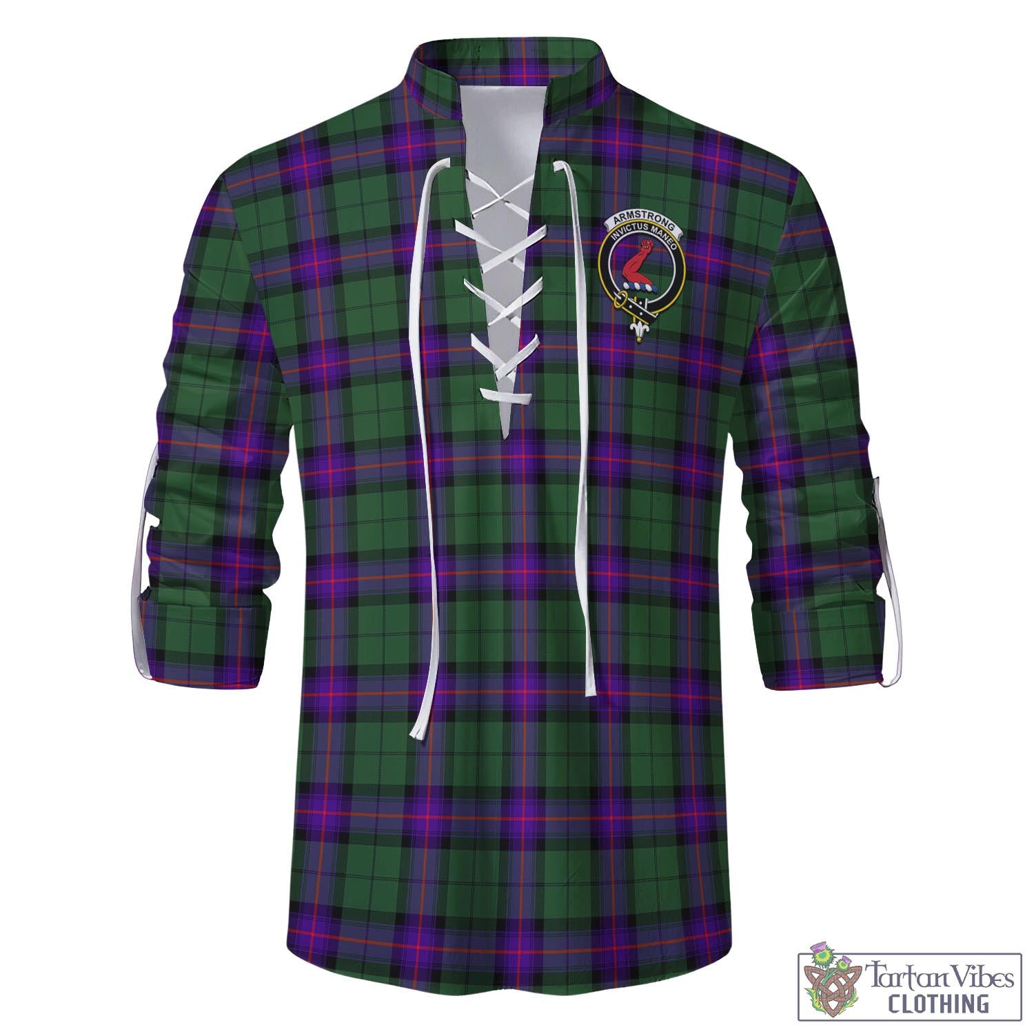 Tartan Vibes Clothing Armstrong Modern Tartan Men's Scottish Traditional Jacobite Ghillie Kilt Shirt with Family Crest