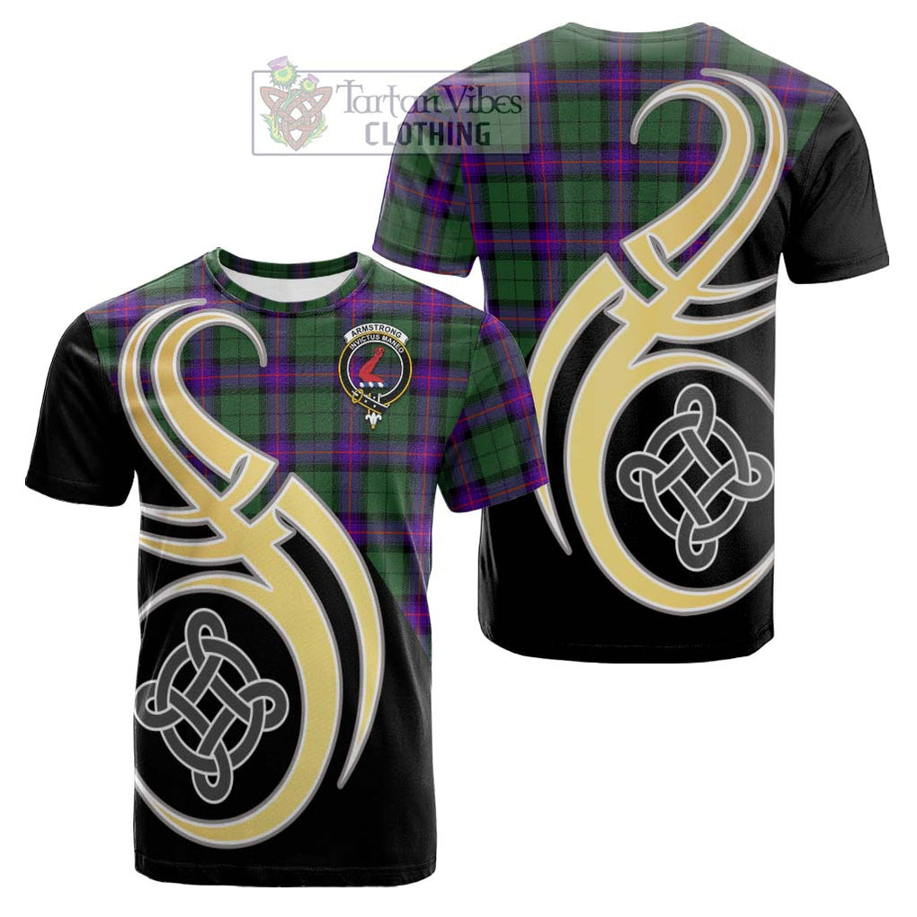 Tartan Vibes Clothing Armstrong Modern Tartan Cotton T-shirt with Family Crest and Celtic Symbol Style