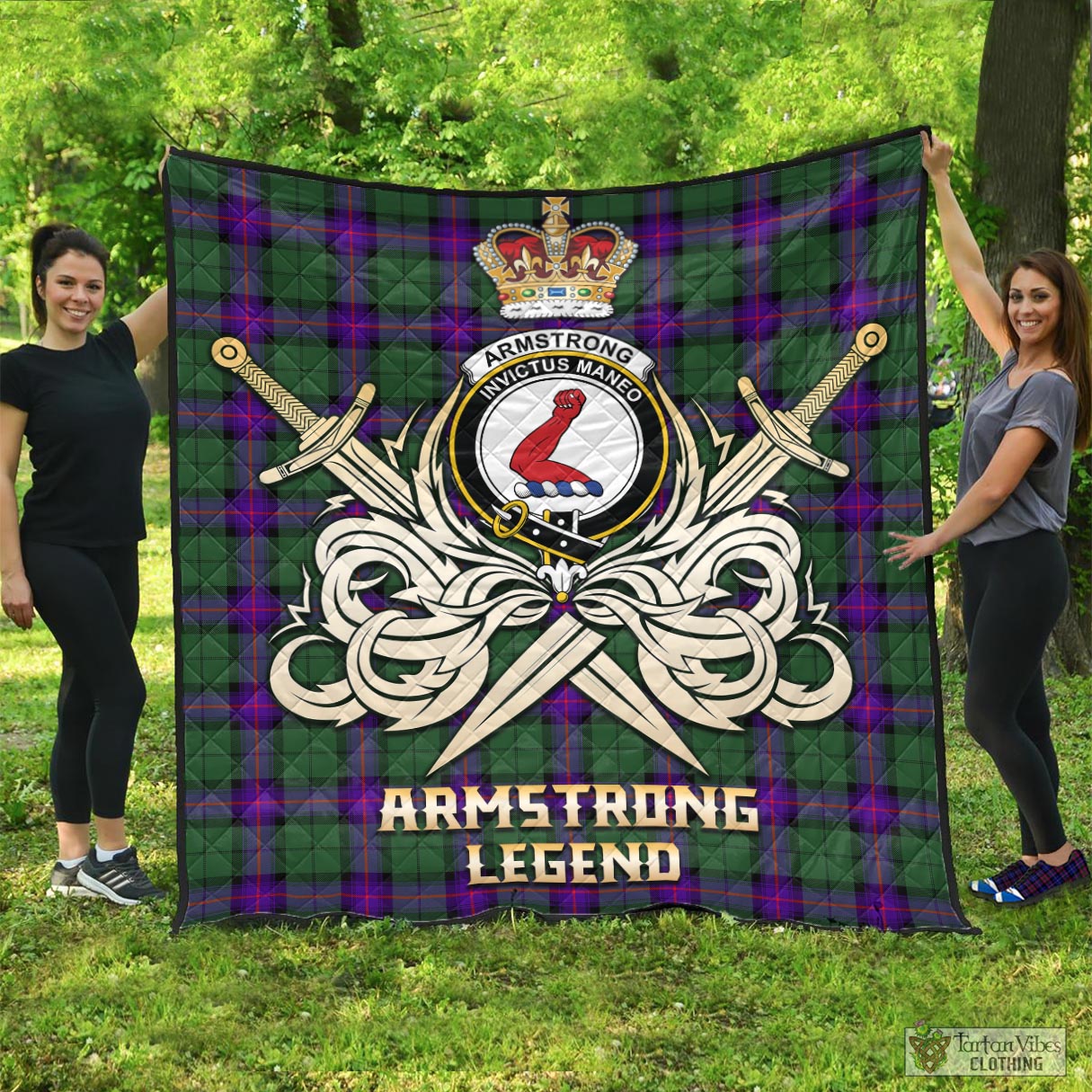 Tartan Vibes Clothing Armstrong Modern Tartan Quilt with Clan Crest and the Golden Sword of Courageous Legacy