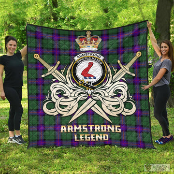 Armstrong Modern Tartan Quilt with Clan Crest and the Golden Sword of Courageous Legacy