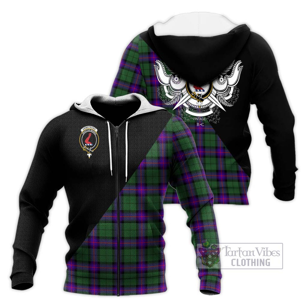 Armstrong Modern Tartan Knitted Hoodie with Family Crest and Military Logo Style Unisex Knitted Zip Hoodie - Tartanvibesclothing Shop