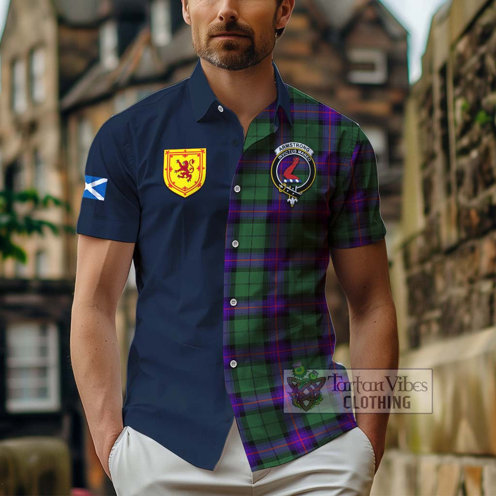 Tartan Vibes Clothing Armstrong Modern Tartan Short Sleeve Button Shirt with Scottish Lion Royal Arm Half Style