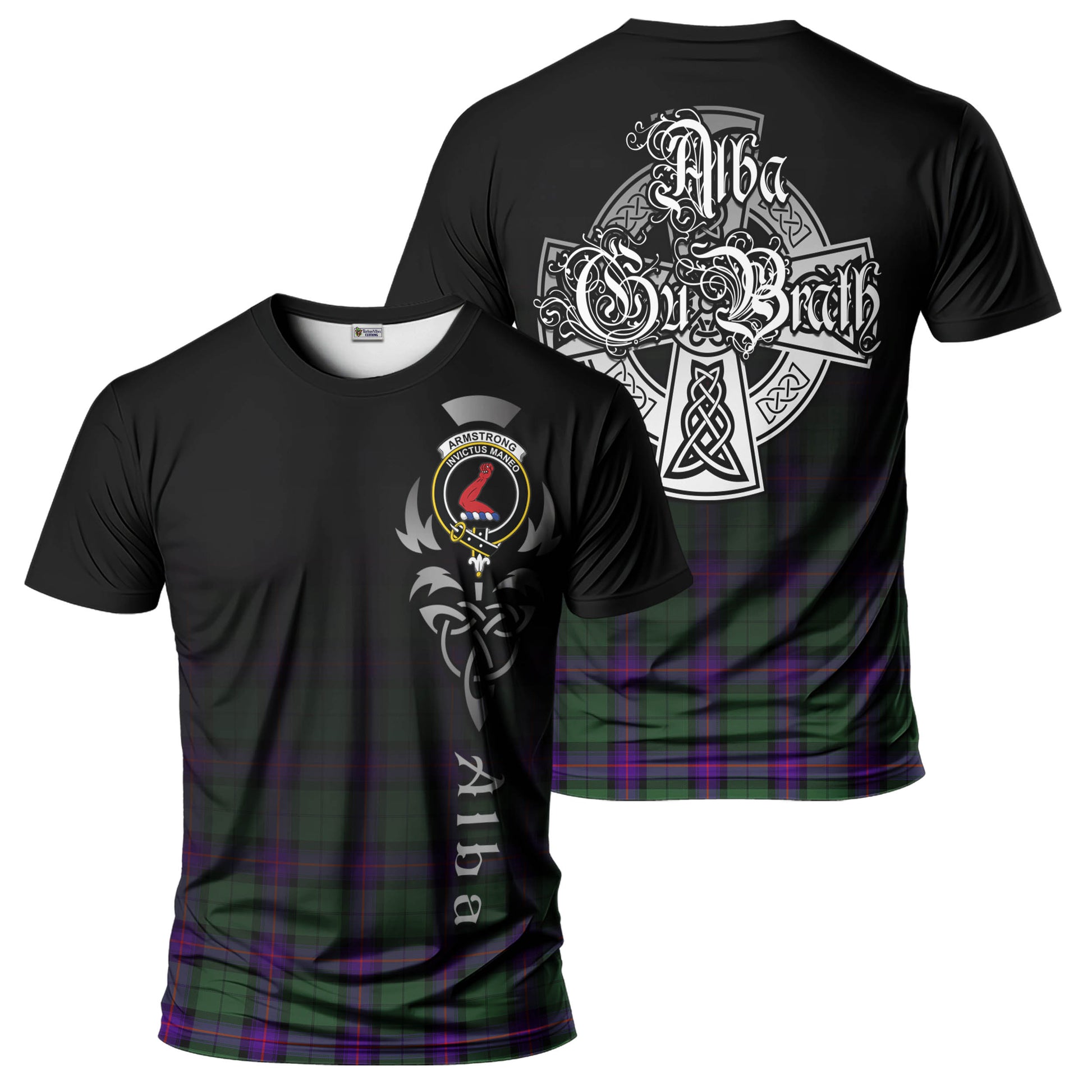 Tartan Vibes Clothing Armstrong Modern Tartan T-Shirt Featuring Alba Gu Brath Family Crest Celtic Inspired