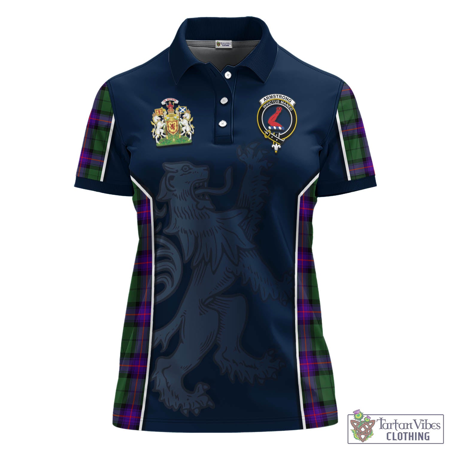 Tartan Vibes Clothing Armstrong Modern Tartan Women's Polo Shirt with Family Crest and Lion Rampant Vibes Sport Style