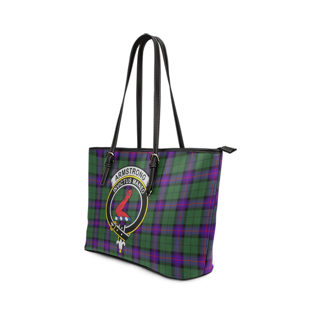 Armstrong Modern Tartan Leather Tote Bag with Family Crest - Tartanvibesclothing