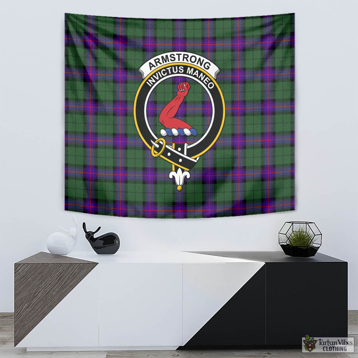 Tartan Vibes Clothing Armstrong Modern Tartan Tapestry Wall Hanging and Home Decor for Room with Family Crest