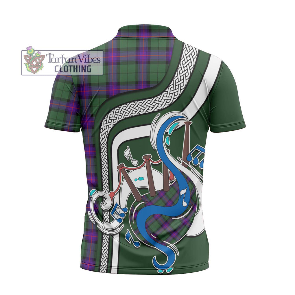 Armstrong Modern Tartan Zipper Polo Shirt with Epic Bagpipe Style - Tartanvibesclothing Shop