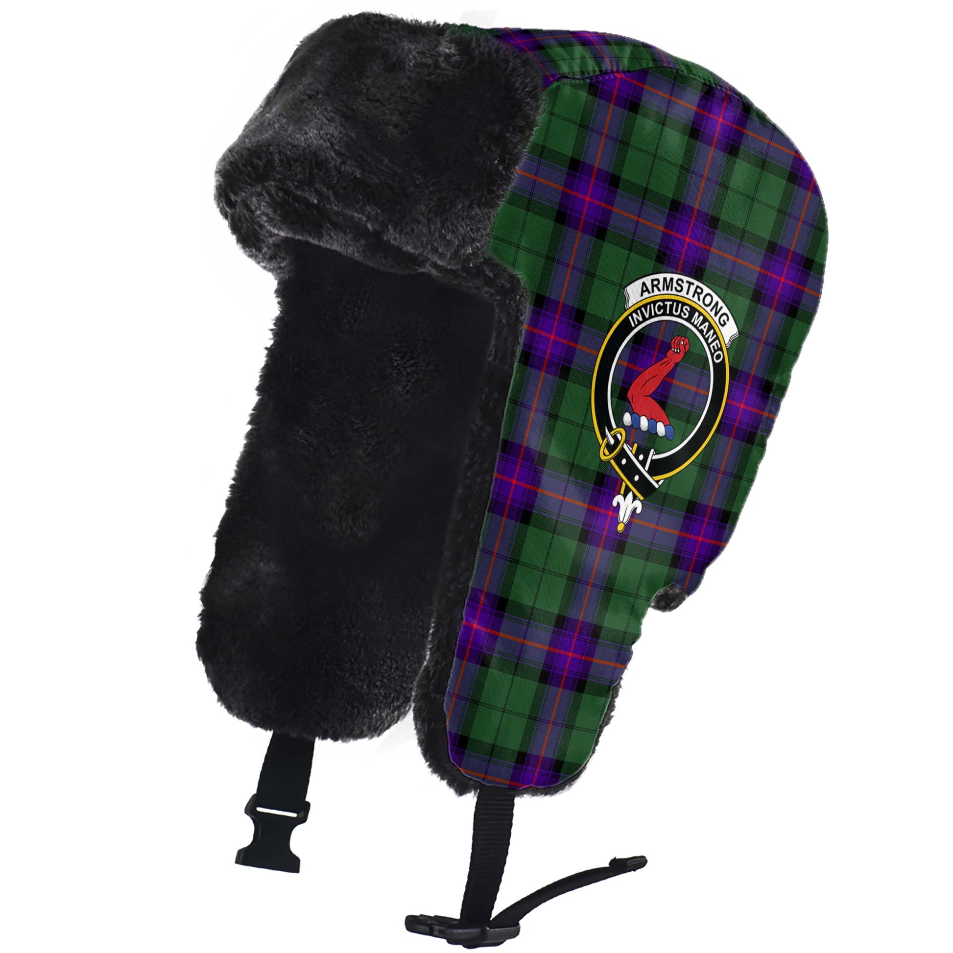 Armstrong Modern Tartan Winter Trapper Hat with Family Crest - Tartanvibesclothing