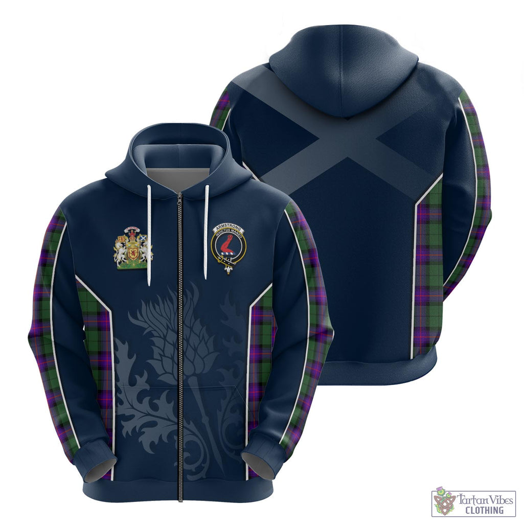 Tartan Vibes Clothing Armstrong Modern Tartan Hoodie with Family Crest and Scottish Thistle Vibes Sport Style