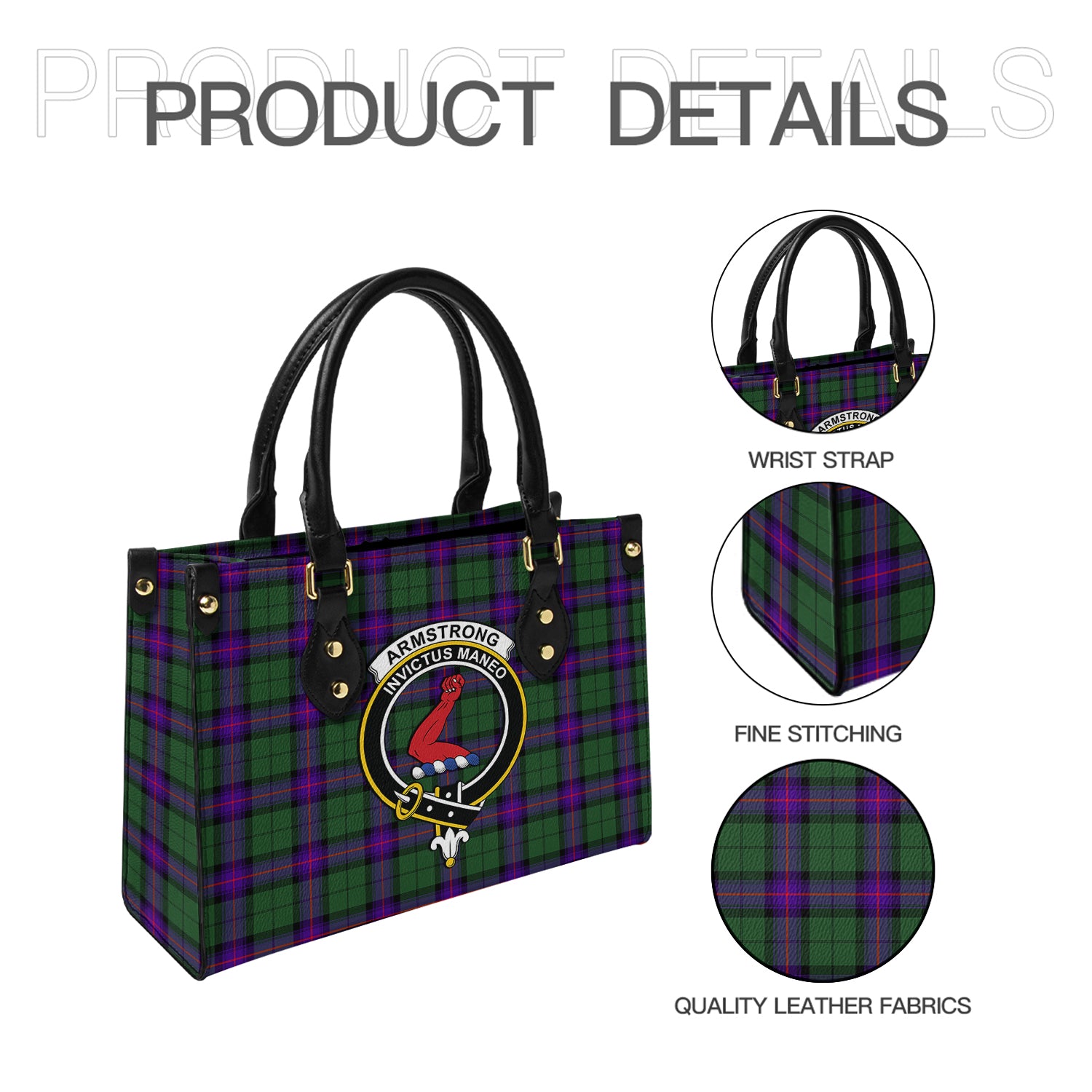 Armstrong Modern Tartan Leather Bag with Family Crest - Tartanvibesclothing