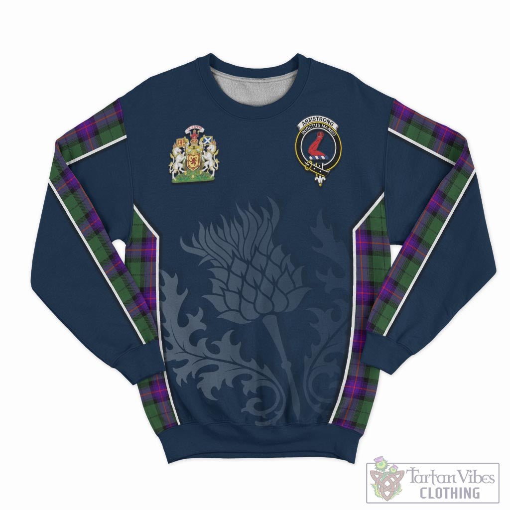 Tartan Vibes Clothing Armstrong Modern Tartan Sweatshirt with Family Crest and Scottish Thistle Vibes Sport Style