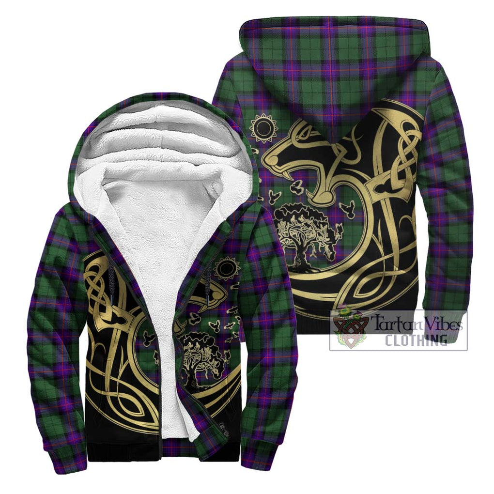 Armstrong Modern Tartan Sherpa Hoodie with Family Crest Celtic Wolf Style Unisex - Tartan Vibes Clothing