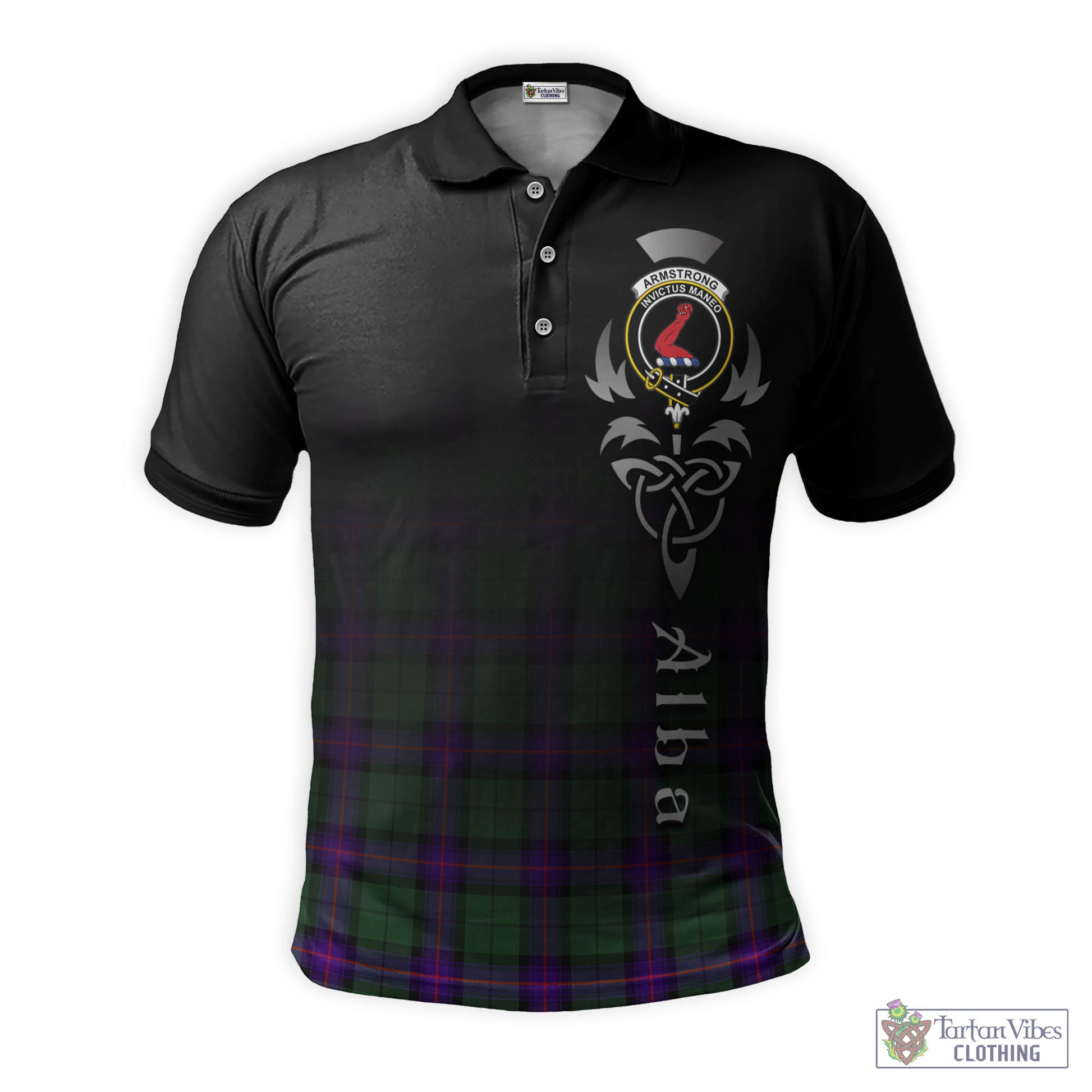 Tartan Vibes Clothing Armstrong Modern Tartan Polo Shirt Featuring Alba Gu Brath Family Crest Celtic Inspired