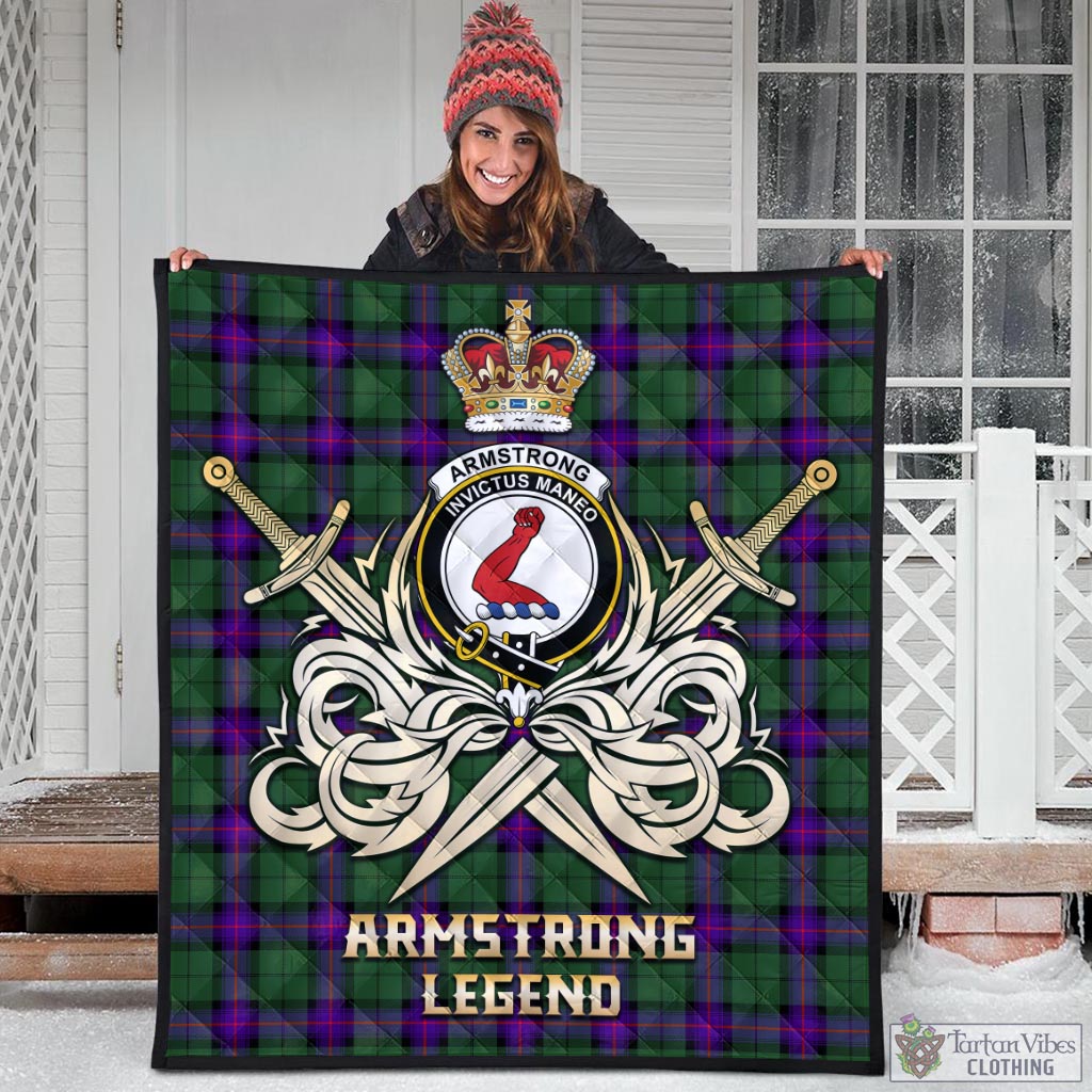 Tartan Vibes Clothing Armstrong Modern Tartan Quilt with Clan Crest and the Golden Sword of Courageous Legacy