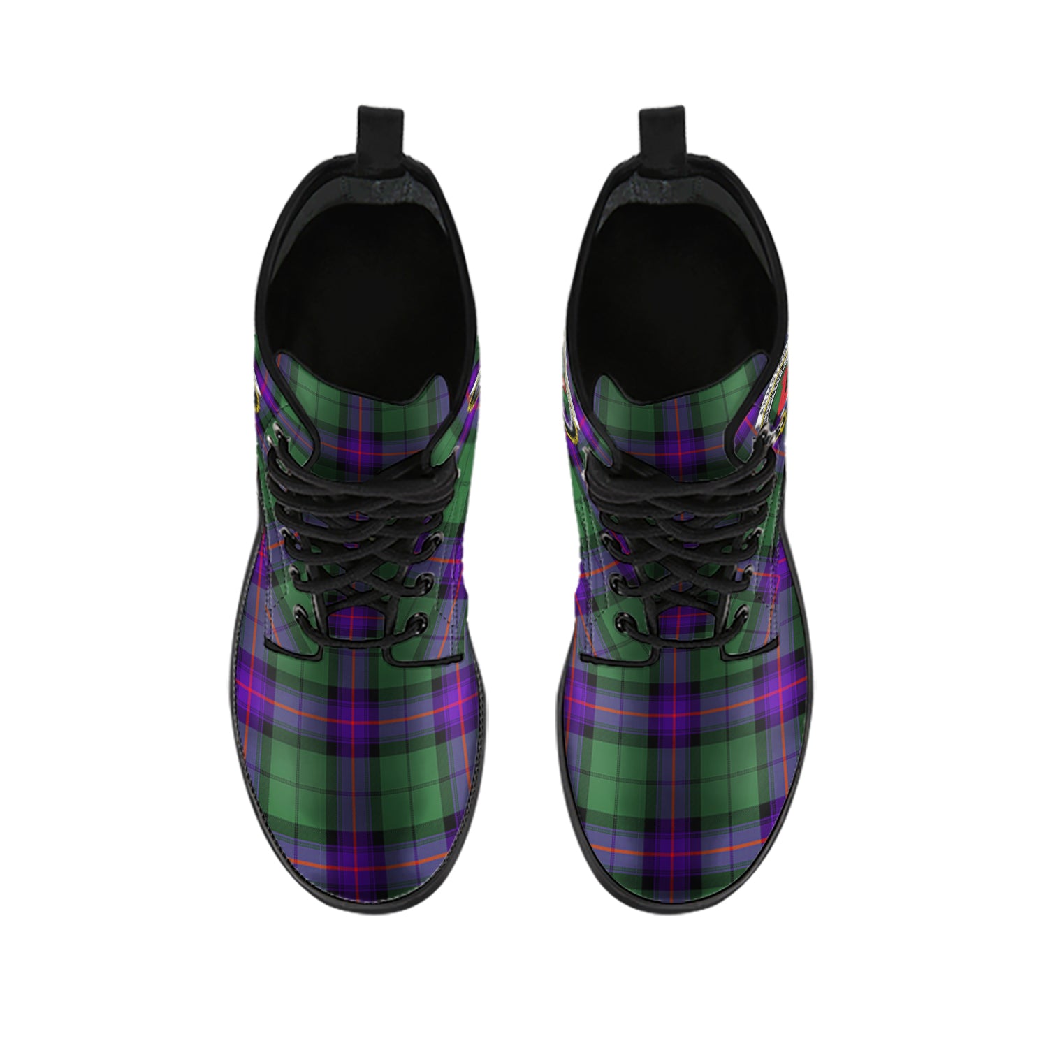 Armstrong Modern Tartan Leather Boots with Family Crest - Tartanvibesclothing