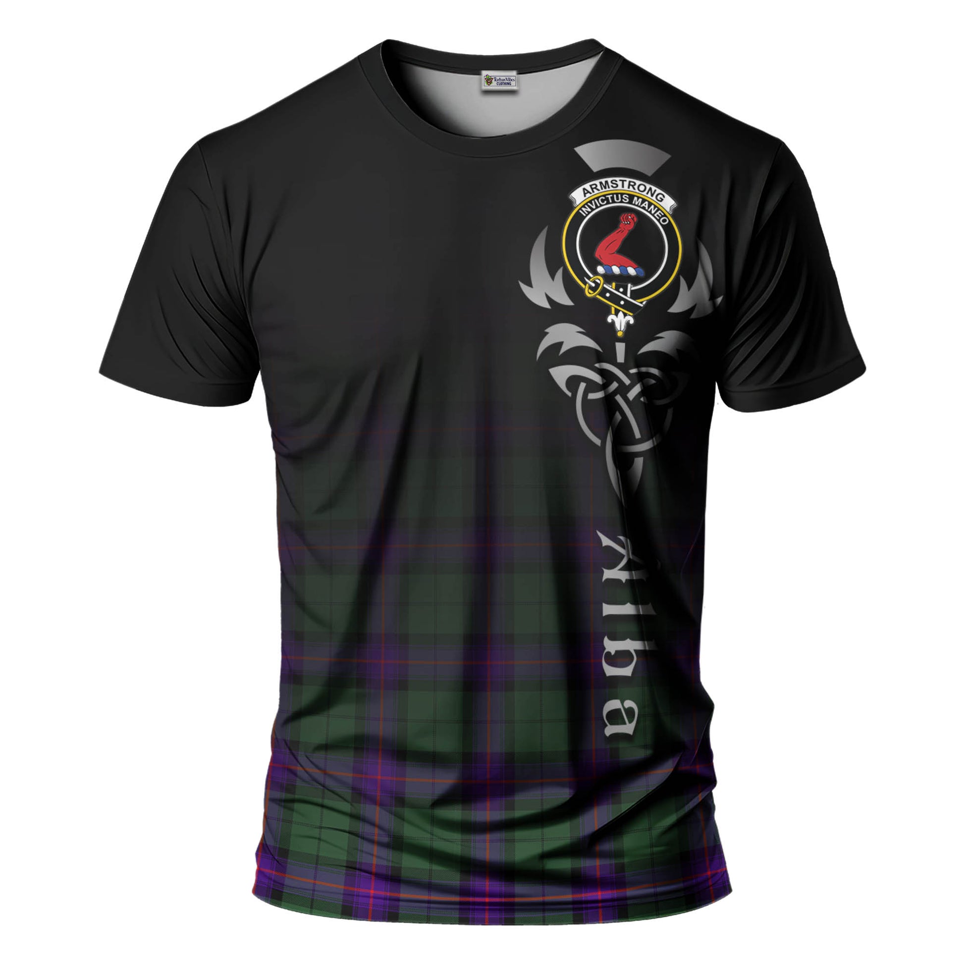 Tartan Vibes Clothing Armstrong Modern Tartan T-Shirt Featuring Alba Gu Brath Family Crest Celtic Inspired