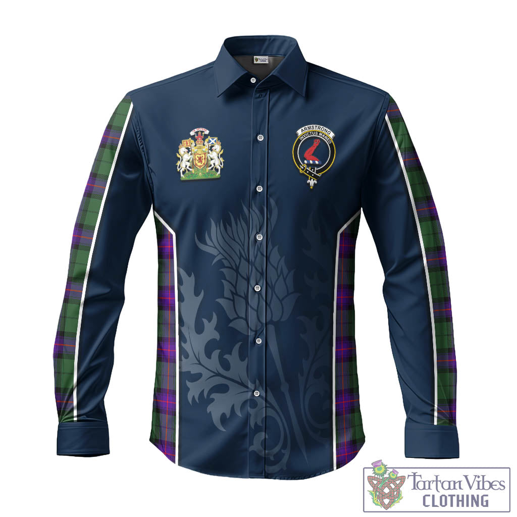 Tartan Vibes Clothing Armstrong Modern Tartan Long Sleeve Button Up Shirt with Family Crest and Scottish Thistle Vibes Sport Style