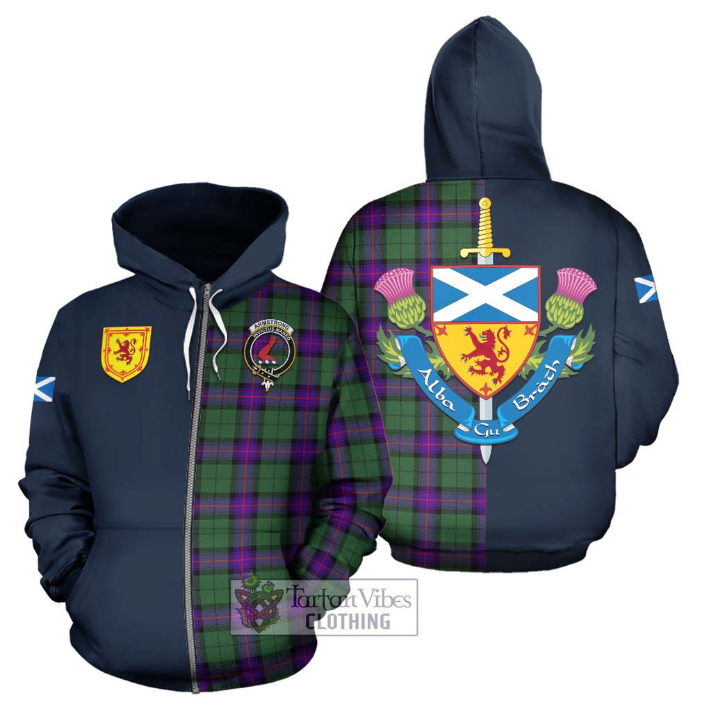 Tartan Vibes Clothing Armstrong Modern Tartan Hoodie with Scottish Lion Royal Arm Half Style