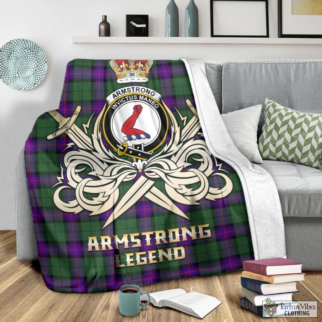 Tartan Vibes Clothing Armstrong Modern Tartan Blanket with Clan Crest and the Golden Sword of Courageous Legacy