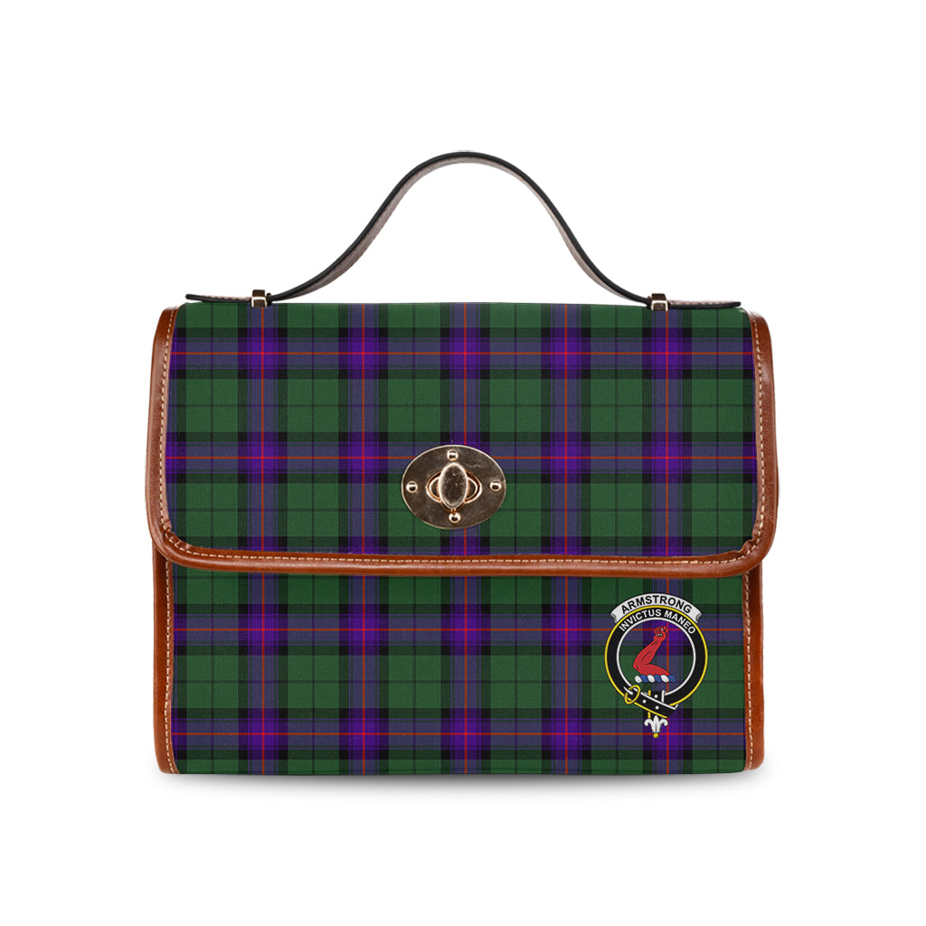 Armstrong Modern Tartan Leather Strap Waterproof Canvas Bag with Family Crest - Tartanvibesclothing