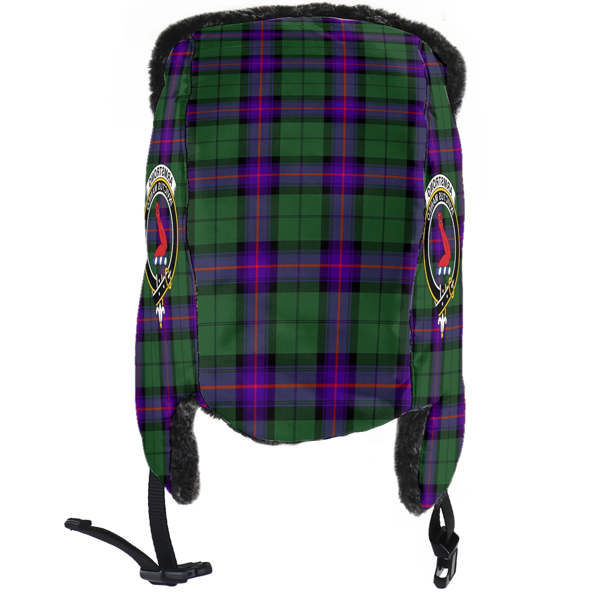 Armstrong Modern Tartan Winter Trapper Hat with Family Crest - Tartanvibesclothing