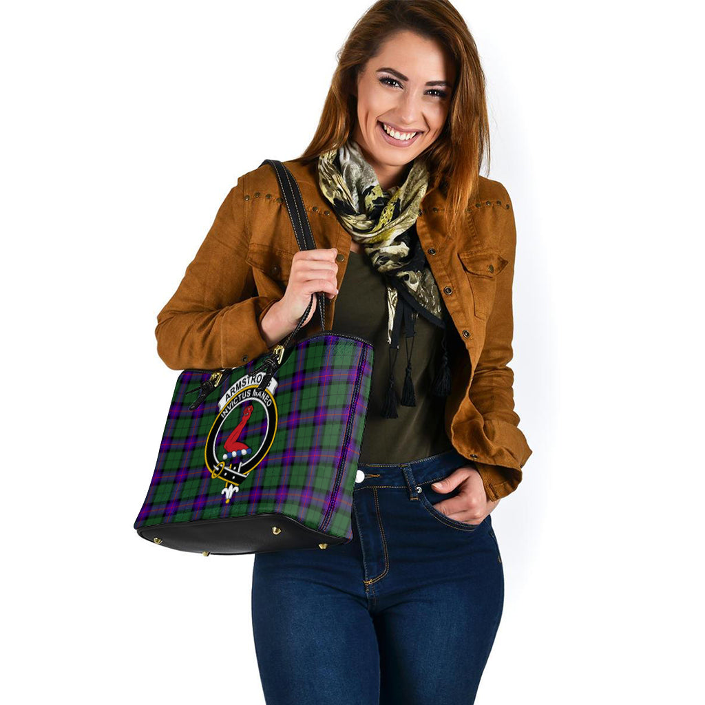 Armstrong Modern Tartan Leather Tote Bag with Family Crest - Tartanvibesclothing