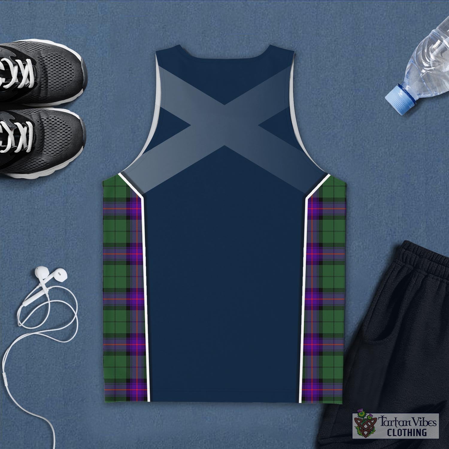 Tartan Vibes Clothing Armstrong Modern Tartan Men's Tanks Top with Family Crest and Scottish Thistle Vibes Sport Style