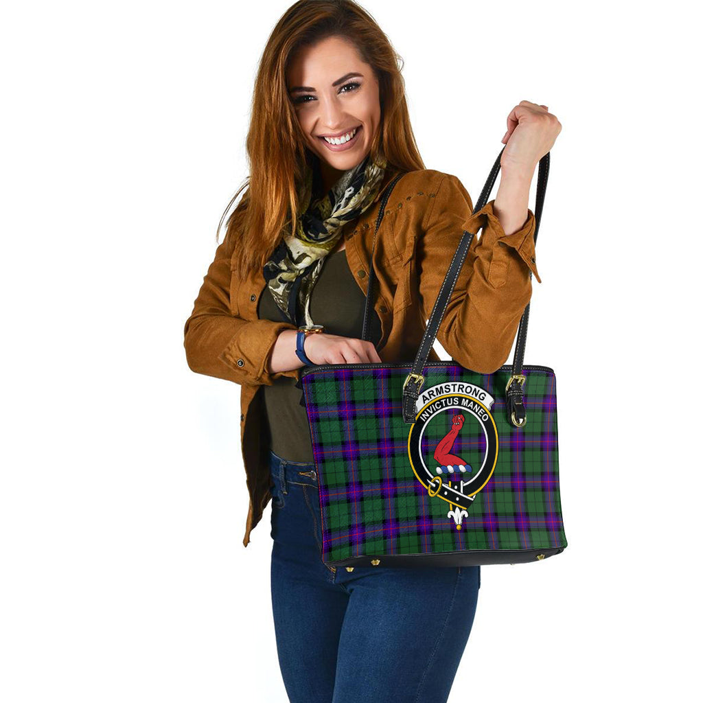 Armstrong Modern Tartan Leather Tote Bag with Family Crest - Tartanvibesclothing