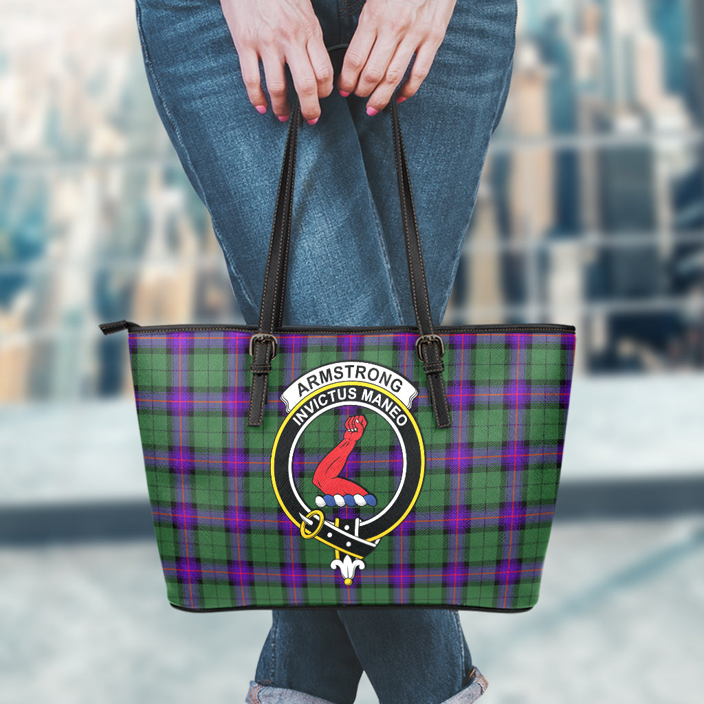 Armstrong Modern Tartan Leather Tote Bag with Family Crest - Tartanvibesclothing