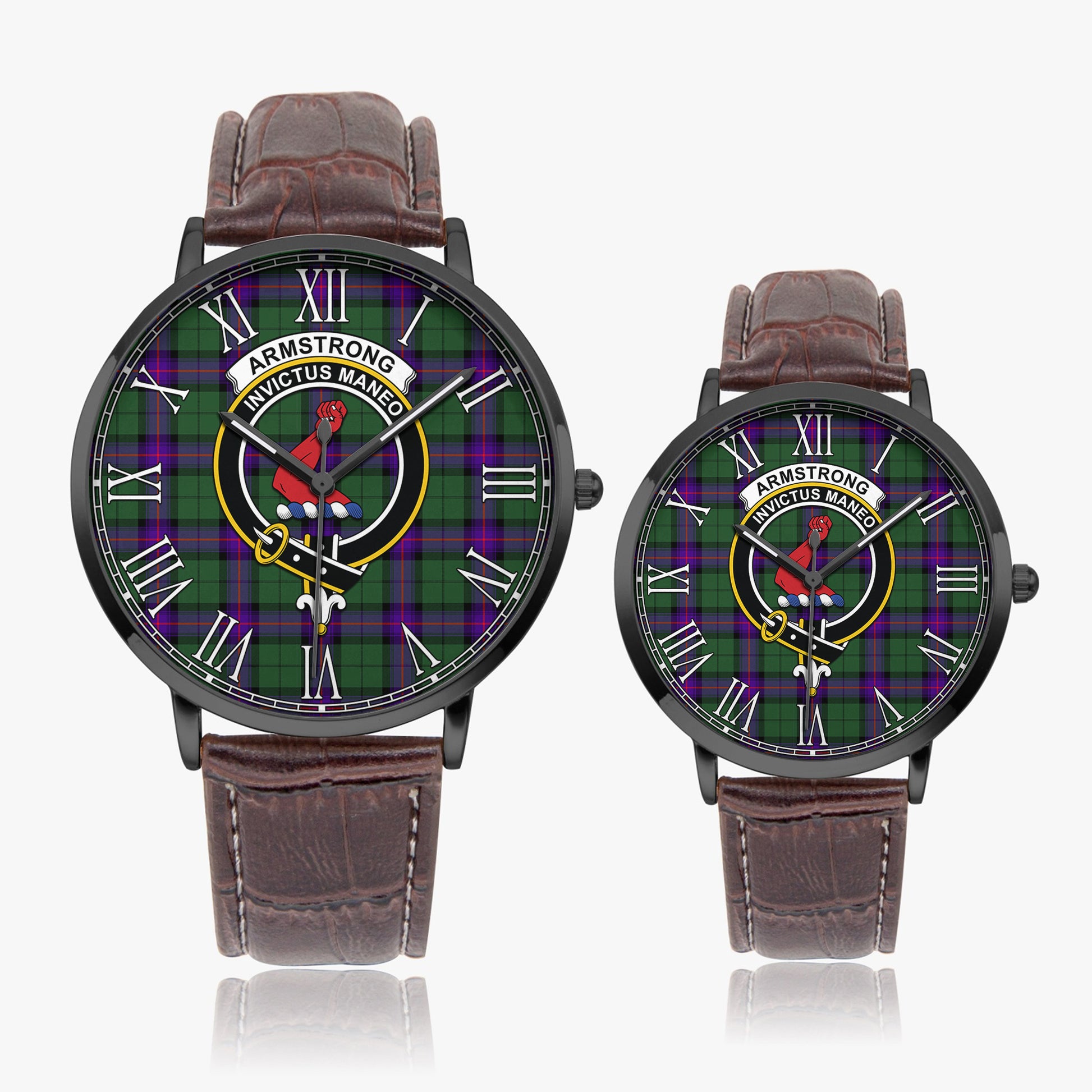 Armstrong Modern Tartan Family Crest Leather Strap Quartz Watch - Tartanvibesclothing