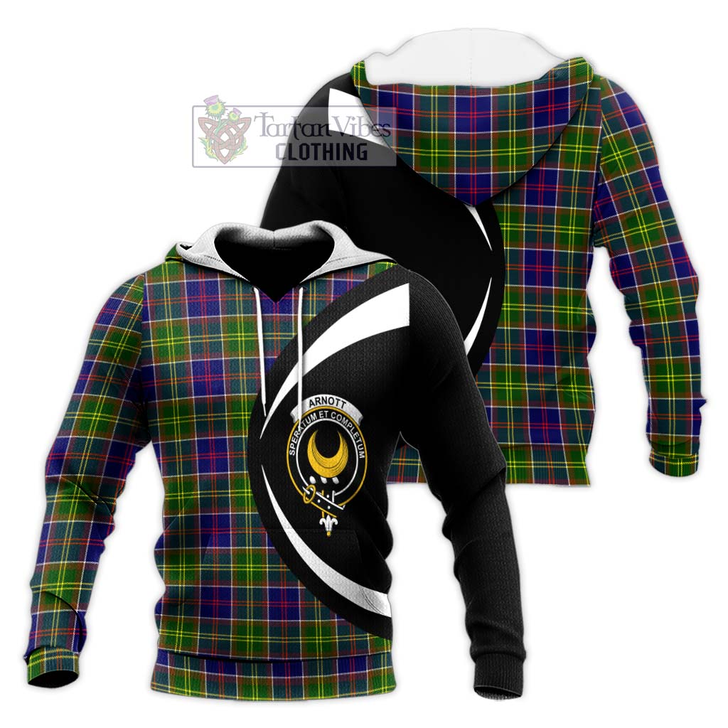 Arnott Tartan Knitted Hoodie with Family Crest Circle Style Unisex Knitted Pullover Hoodie - Tartan Vibes Clothing