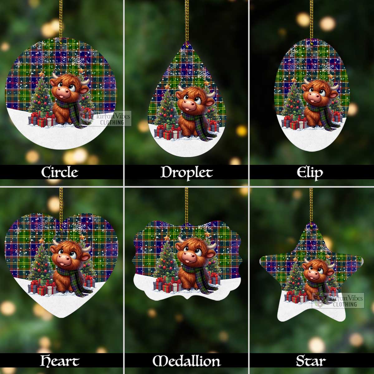 Tartan Vibes Clothing Arnott Tartan Christmas Aluminium Ornament with Adorable Highland Coo