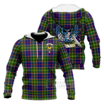 Arnott Tartan Knitted Hoodie with Family Crest Celtic Skull Style