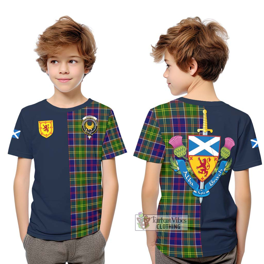 Arnott Tartan Kid T-Shirt Alba with Scottish Lion Royal Arm Half Style Youth XL Size14 - Tartan Vibes Clothing