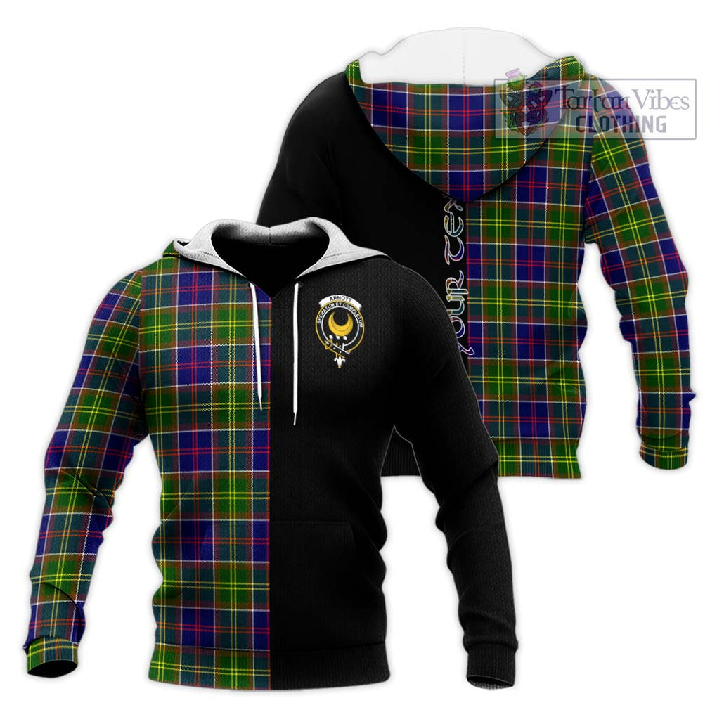 Arnott Tartan Knitted Hoodie with Family Crest and Half Of Me Style Unisex Knitted Pullover Hoodie - Tartanvibesclothing Shop