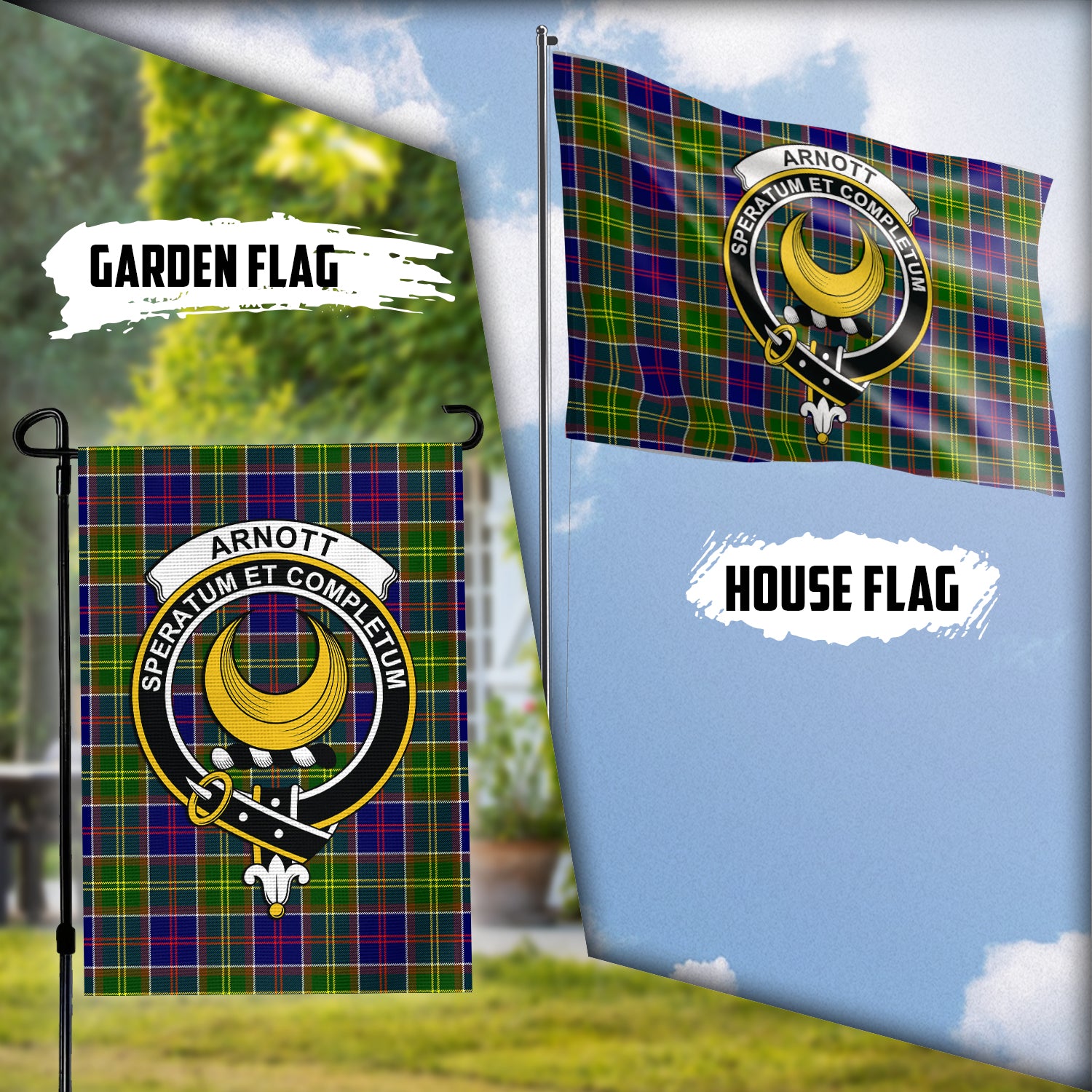 Arnott Tartan Flag with Family Crest Garden Flag (Vertical) - Tartan Vibes Clothing