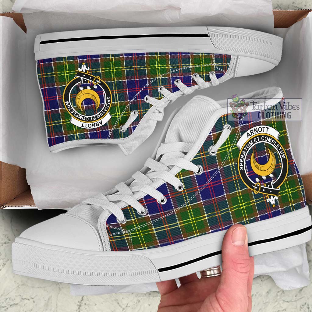 Arnott Tartan High Top Shoes with Family Crest Kid High Top - White Sole - Tartan Vibes Clothing