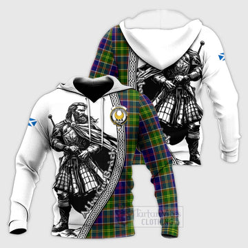 Arnott Tartan Clan Crest Knitted Hoodie with Highlander Warrior Celtic Style