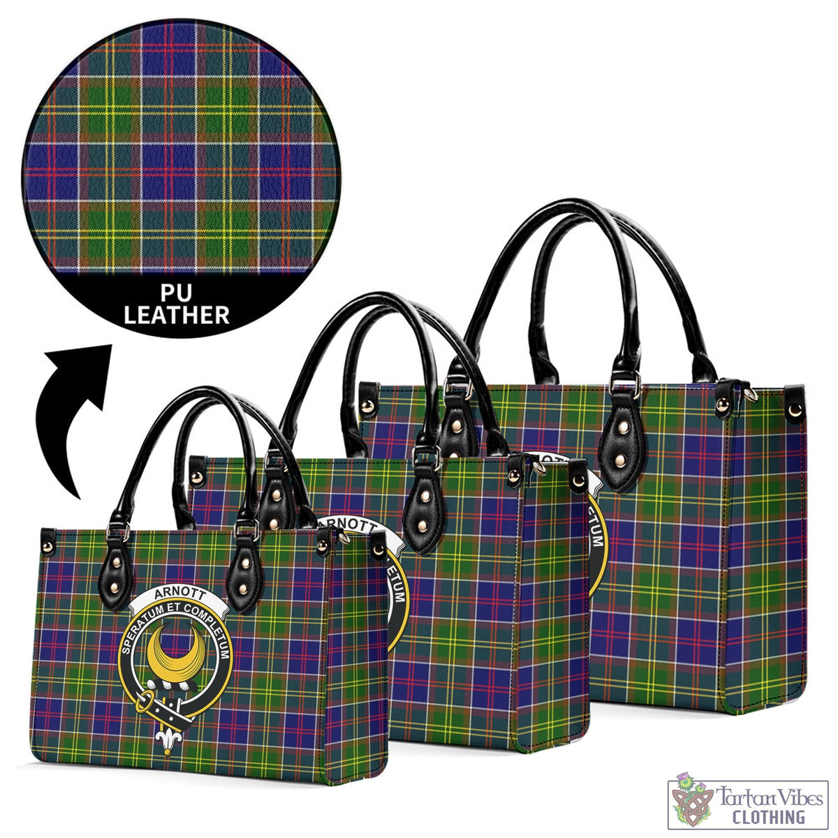 Arnott Tartan Luxury Leather Handbags with Family Crest L - Tartan Vibes Clothing