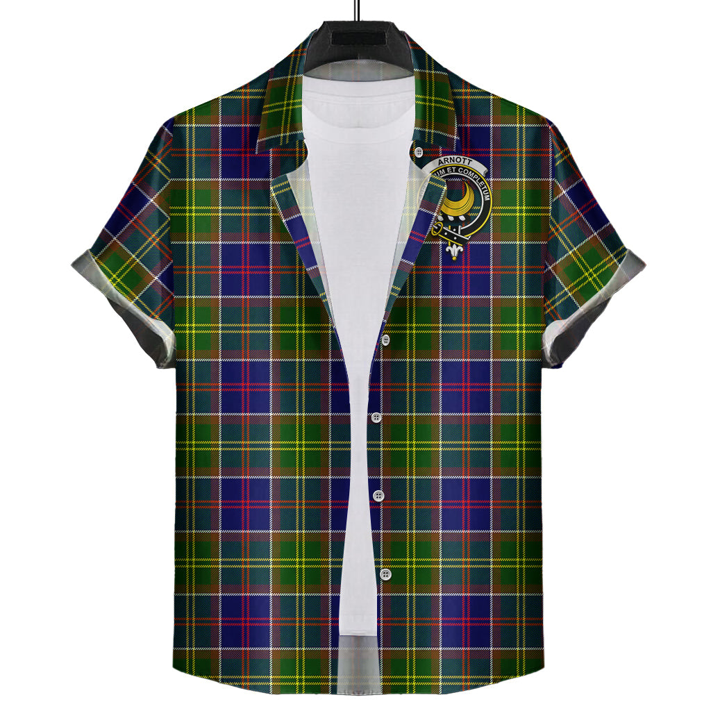 Arnott Tartan Short Sleeve Button Down Shirt with Family Crest - Tartanvibesclothing