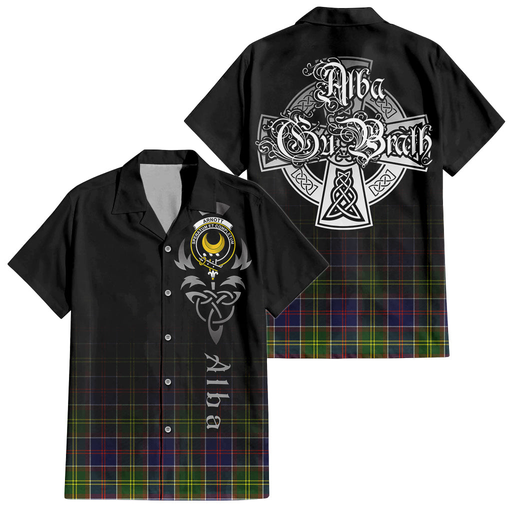 Tartan Vibes Clothing Arnott Tartan Short Sleeve Button Up Featuring Alba Gu Brath Family Crest Celtic Inspired