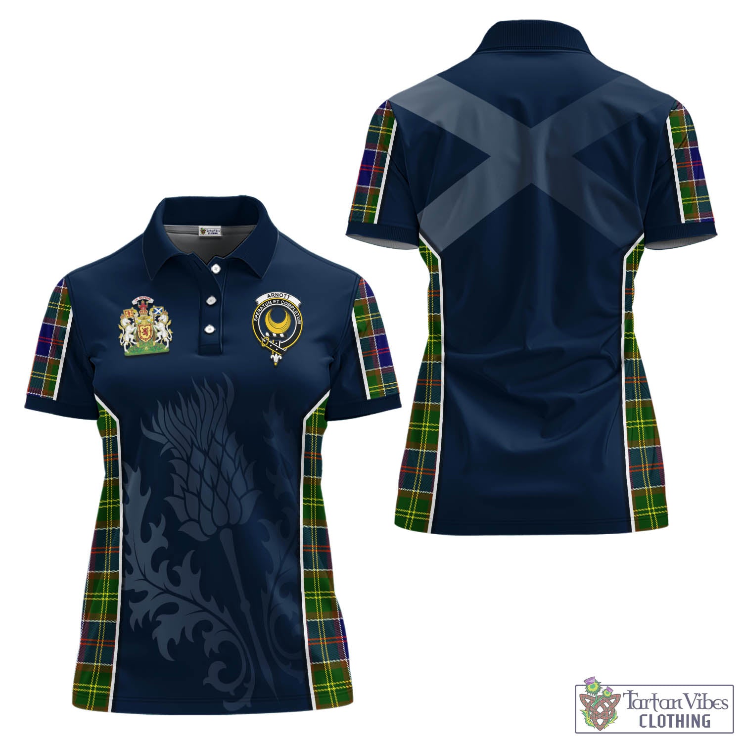 Tartan Vibes Clothing Arnott Tartan Women's Polo Shirt with Family Crest and Scottish Thistle Vibes Sport Style