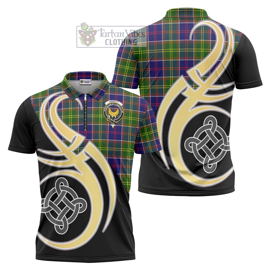 Tartan Vibes Clothing Arnott Tartan Zipper Polo Shirt with Family Crest and Celtic Symbol Style