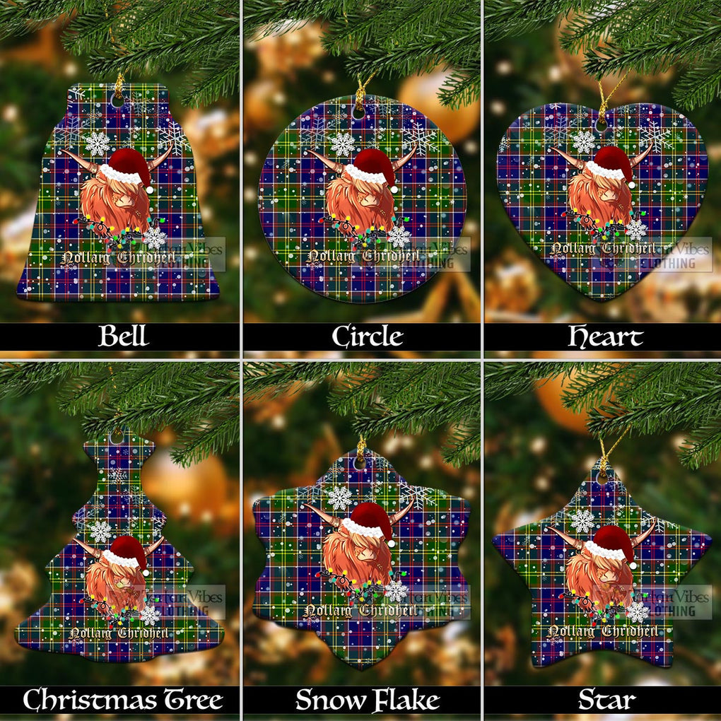 Tartan Vibes Clothing Arnott Clan Tartan Ornament with Christmas Twinkle Highland Cattle