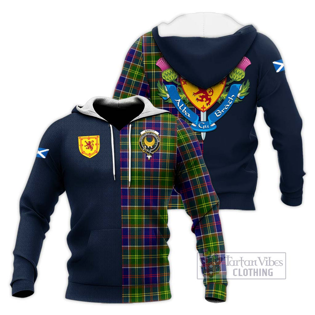 Tartan Vibes Clothing Arnott Tartan Knitted Hoodie with Scottish Lion Royal Arm Half Style