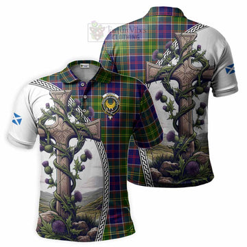 Arnott Tartan Polo Shirt with Family Crest and St. Andrew's Cross Accented by Thistle Vines Kid - Tartan Vibes Clothing