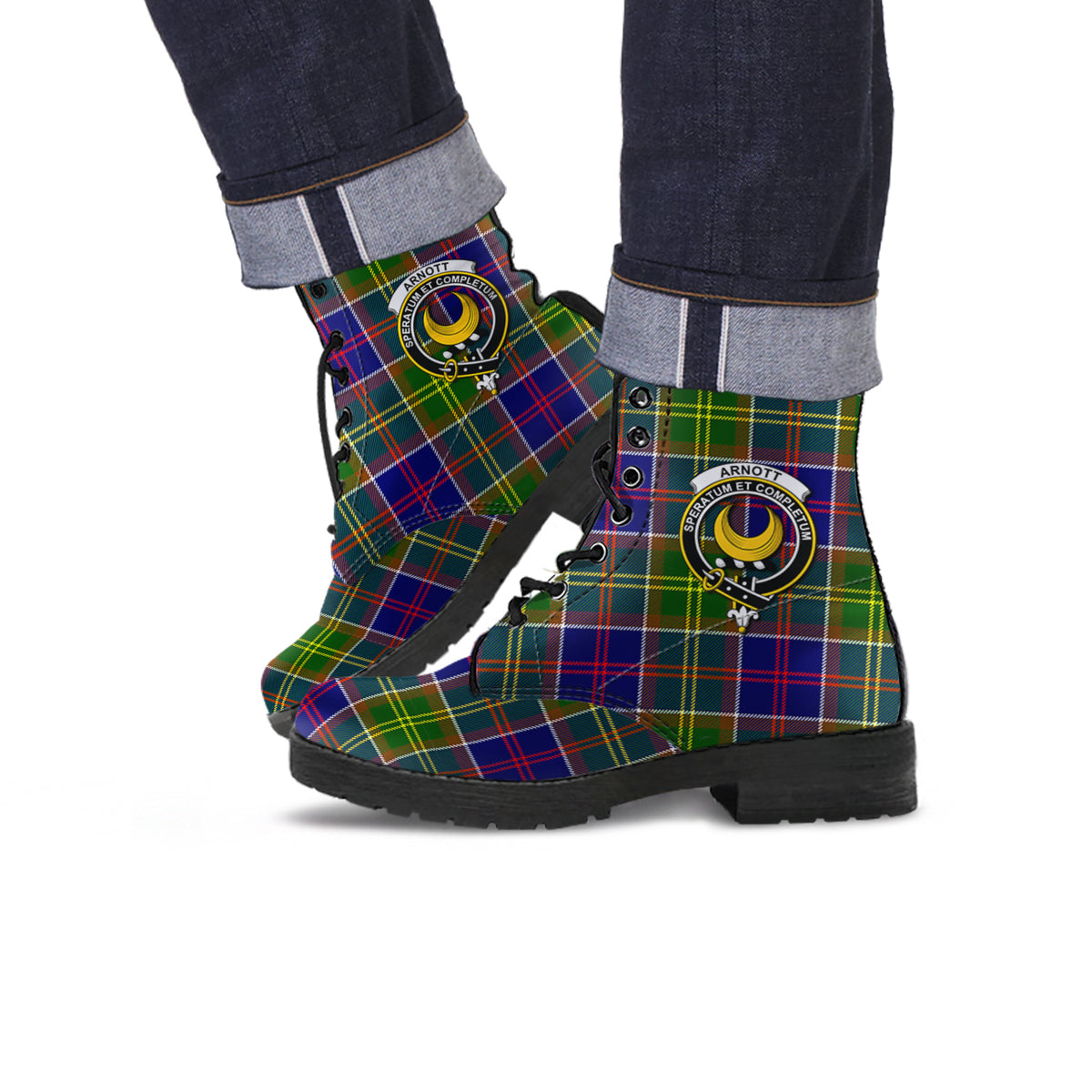Arnott Tartan Leather Boots with Family Crest Men' Boots - Tartan Vibes Clothing