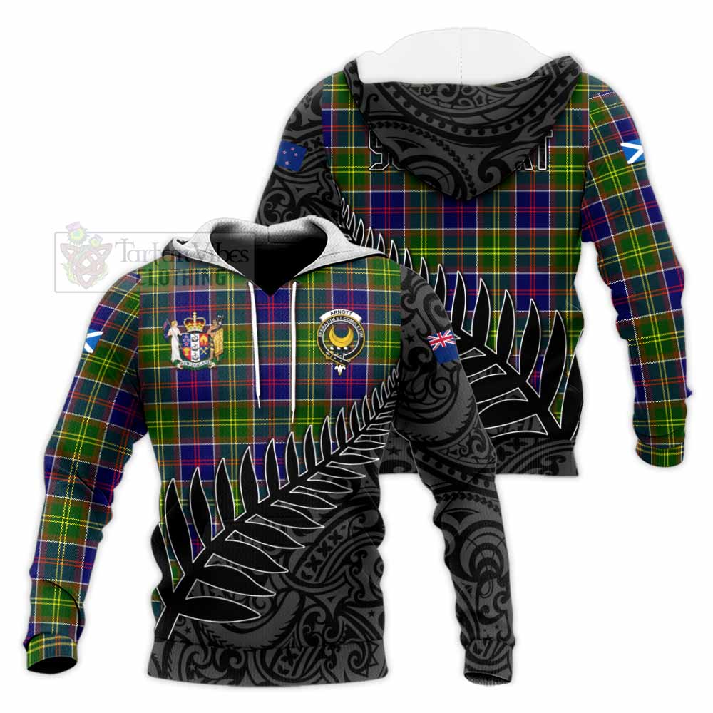 Tartan Vibes Clothing Arnott Crest Tartan Knitted Hoodie with New Zealand Silver Fern Half Style