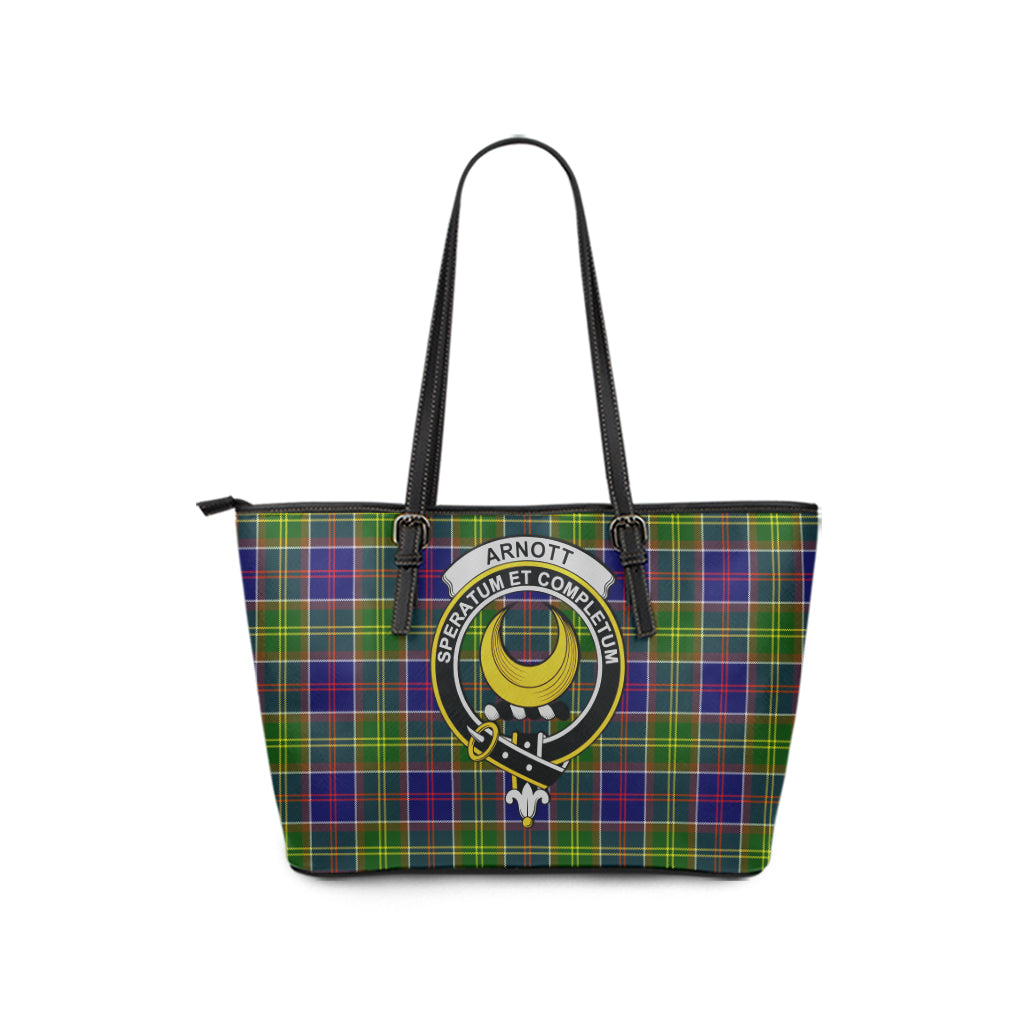 Arnott Tartan Leather Tote Bag with Family Crest - Tartanvibesclothing