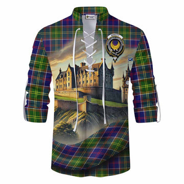 Arnott Tartan Family Crest Ghillie Kilt Shirt with Scottish Ancient Castle Style Men - Tartan Vibes Clothing